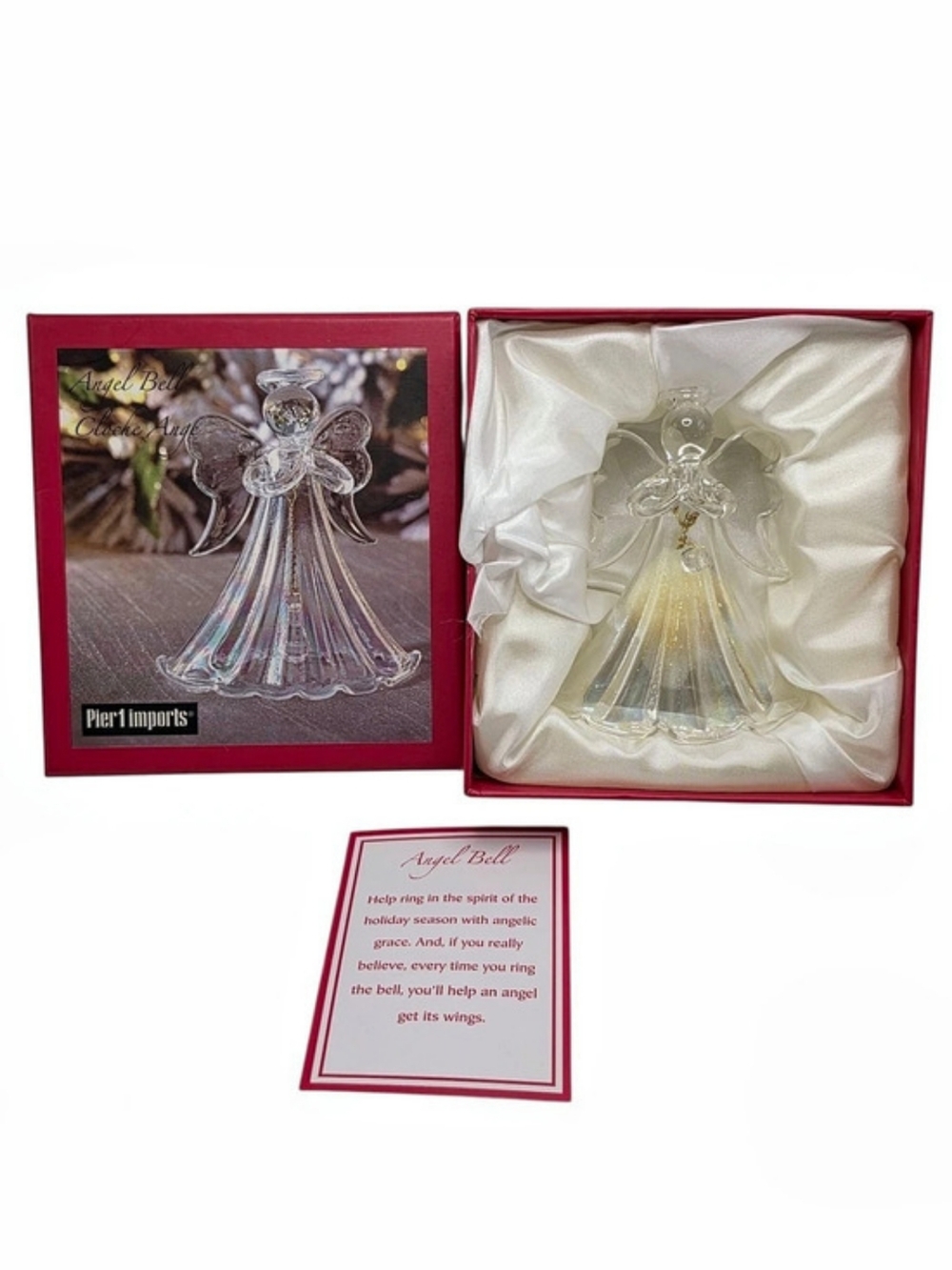 Pier 1 Imports Glass Angel Bell Figurine Cloche Holiday Christmas with Box